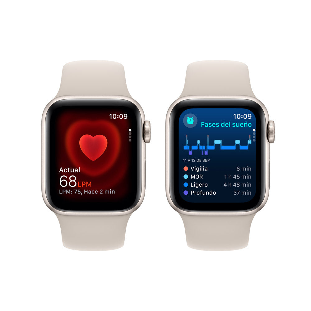 Apple Watch SE GPS • Caja de aluminio blanco estelar de 40 mm • Correa deportiva blanco estelar - M/L