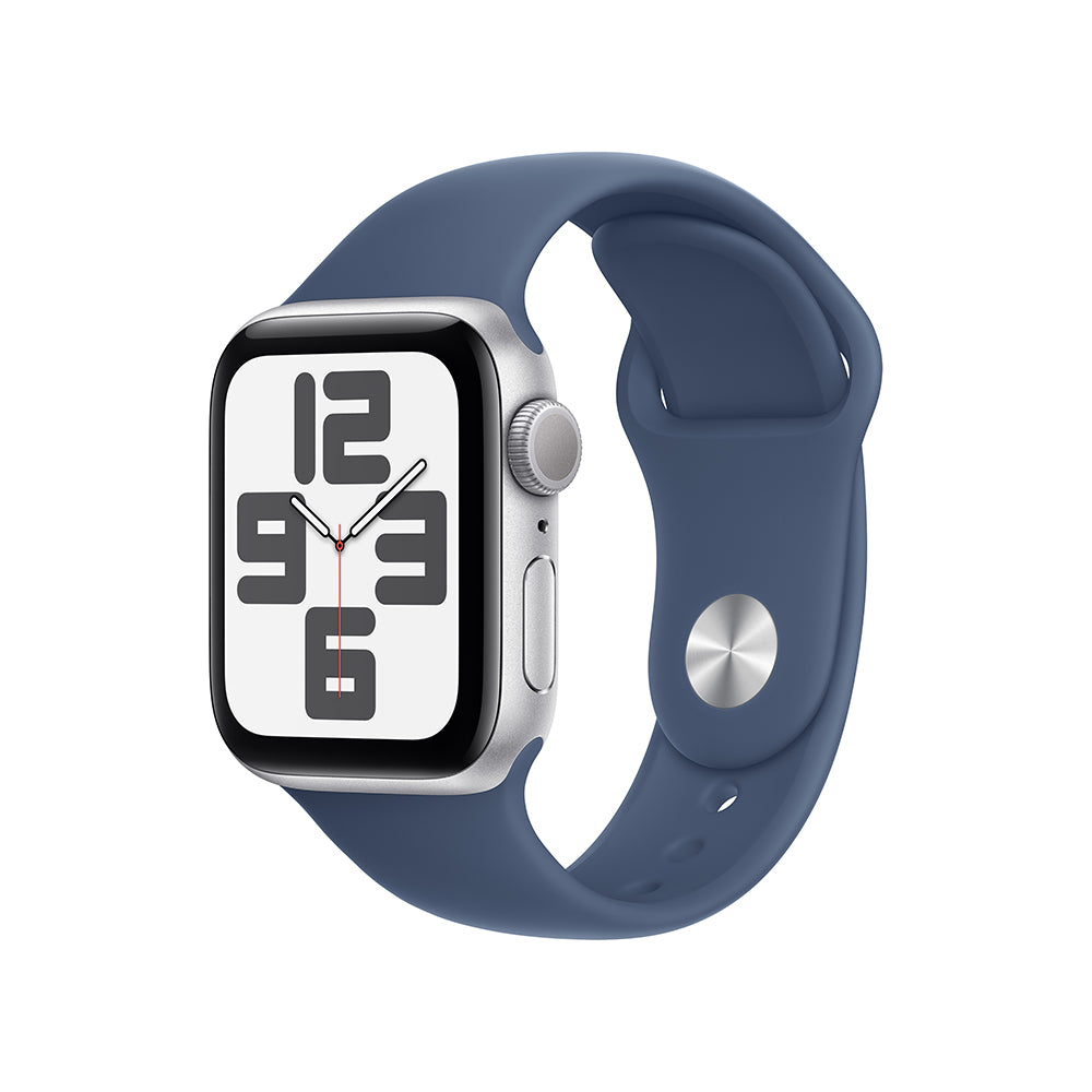 Apple Watch SE GPS • Caja de aluminio color plata de 40 mm • Correa deportiva azul denim - S/M