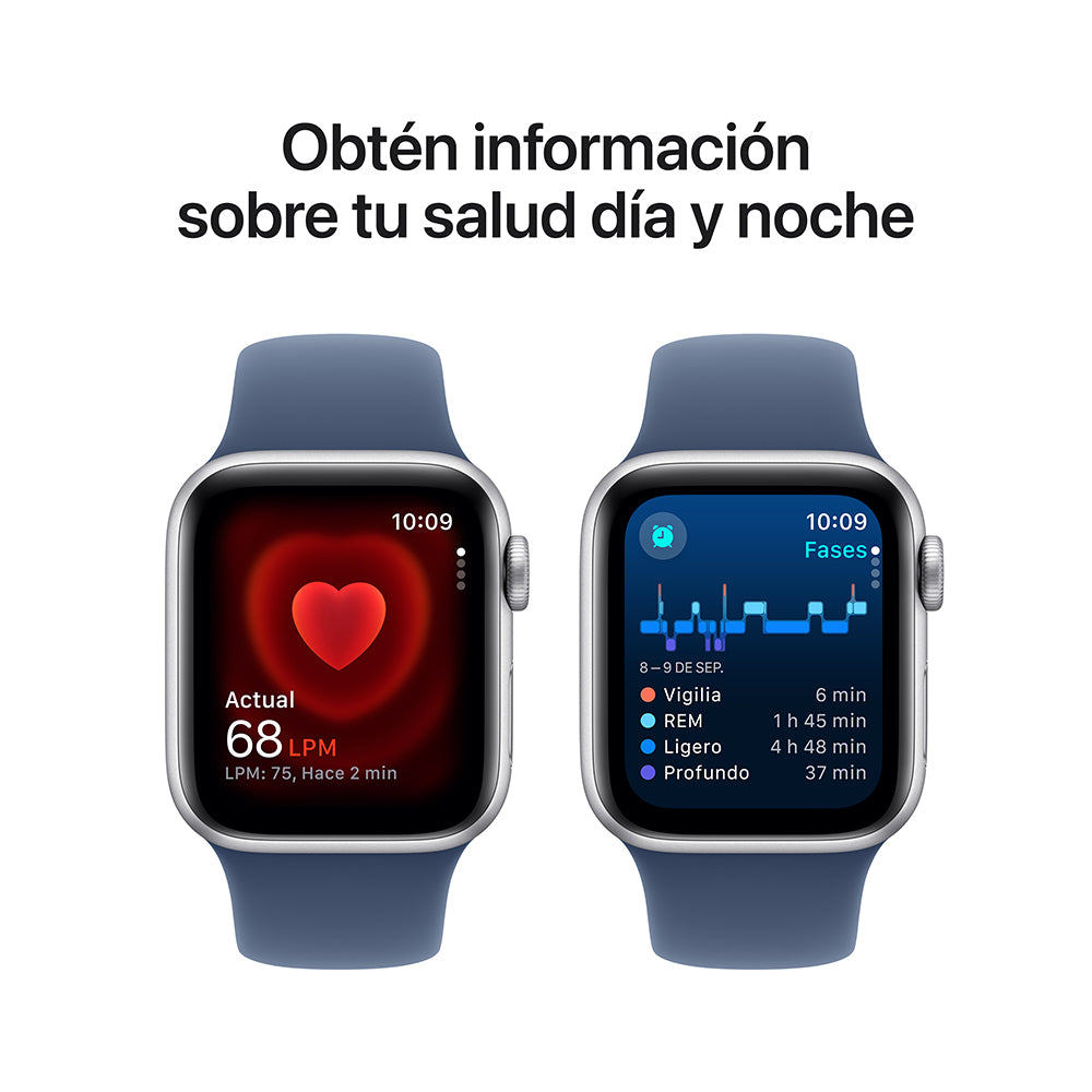 Apple Watch SE GPS • Caja de aluminio color plata de 40 mm • Correa deportiva azul denim - S/M