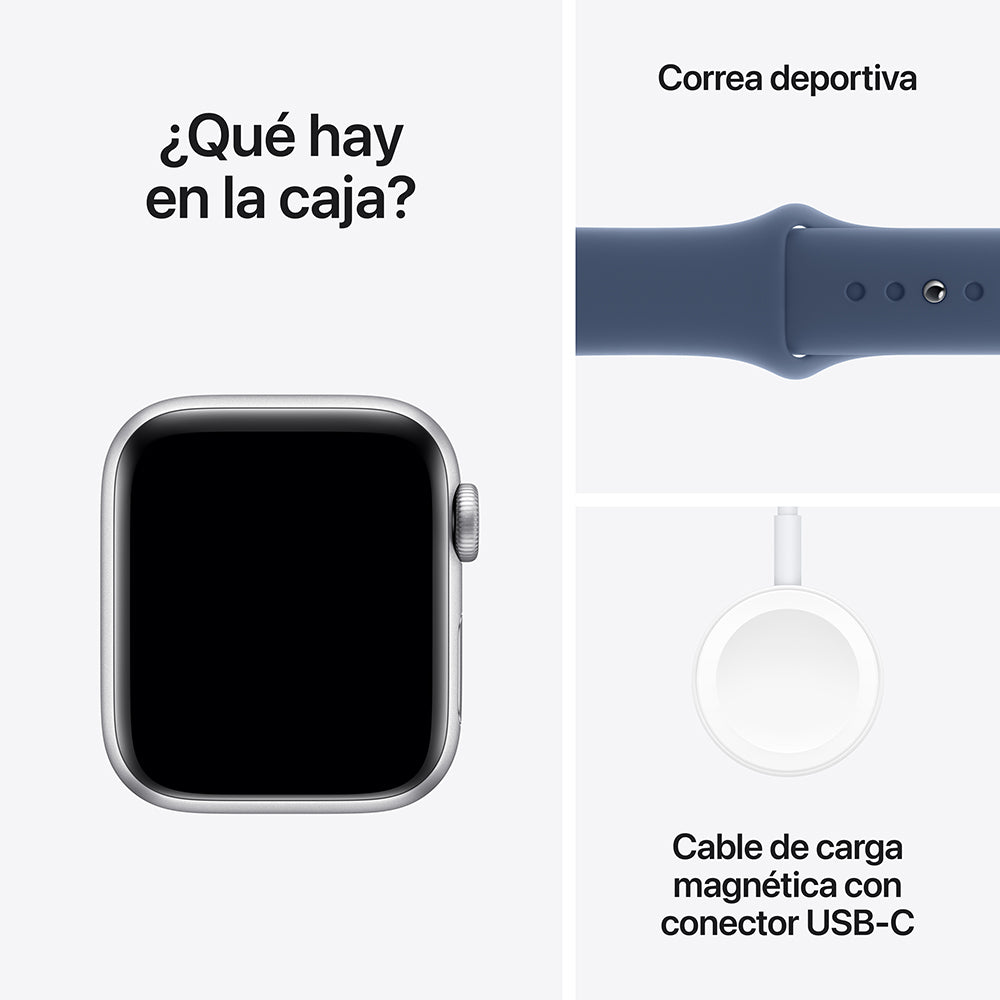 Apple Watch SE GPS • Caja de aluminio color plata de 40 mm • Correa deportiva azul denim - S/M