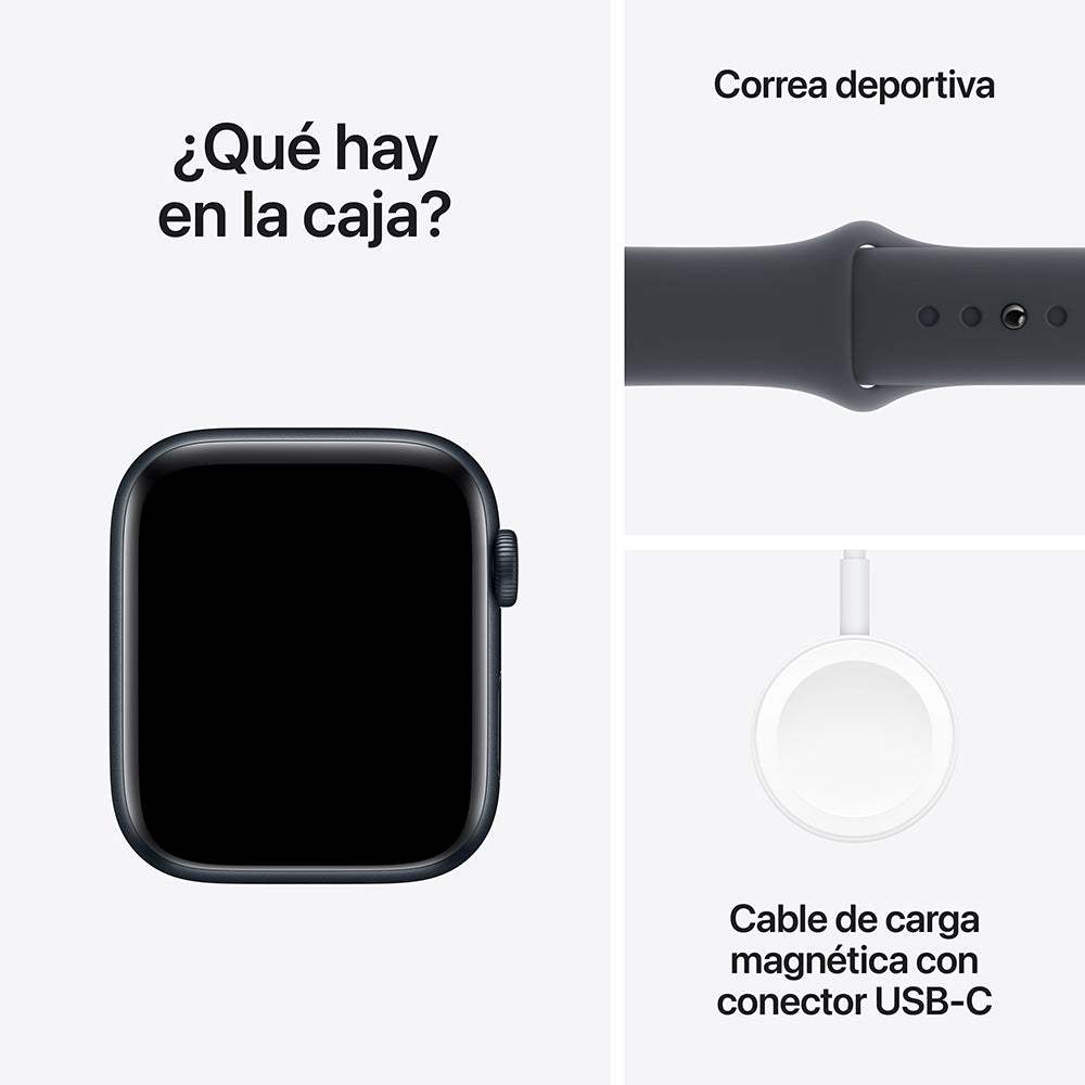 Apple Watch SE GPS • Caja de aluminio color medianoche de 44 mm • Correa deportiva color medianoche - M/L