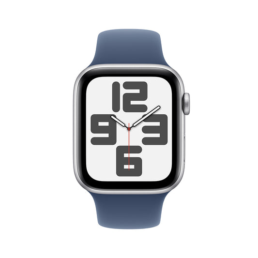 Apple Watch SE GPS • Caja de aluminio color plata de 44 mm • Correa deportiva azul denim - M/L