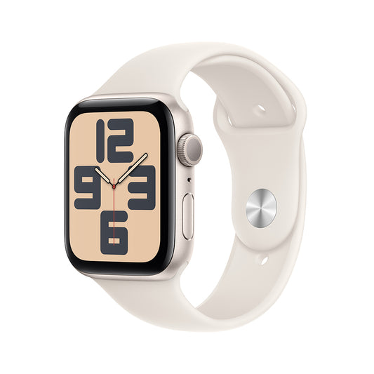 Apple Watch SE GPS • Caja de aluminio blanco estelar de 44 mm • Correa deportiva blanco estelar - M/L