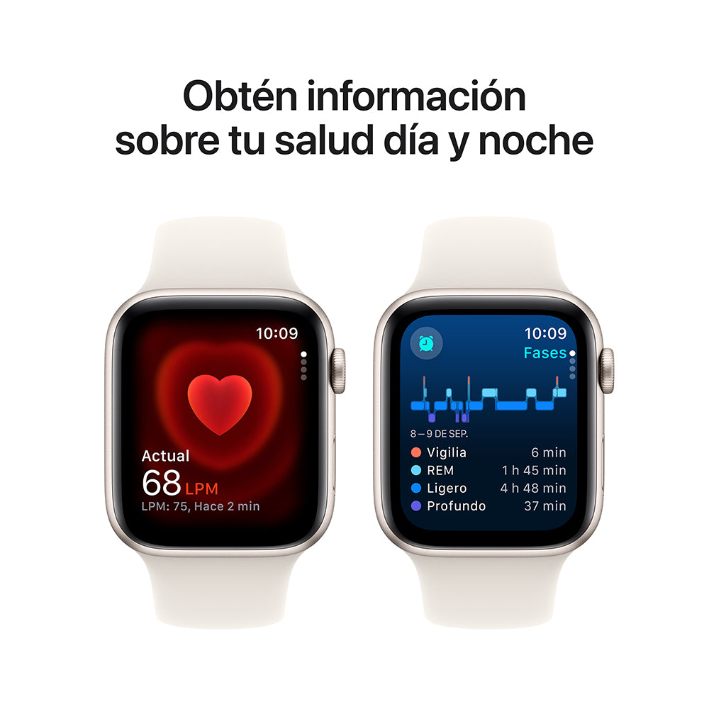 Apple Watch SE GPS • Caja de aluminio blanco estelar de 44 mm • Correa deportiva blanco estelar - S/M