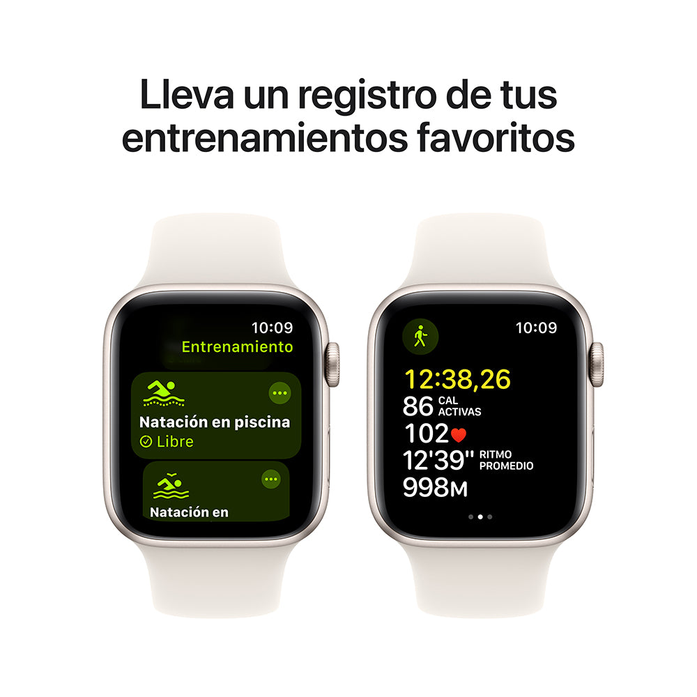 Apple Watch SE GPS • Caja de aluminio blanco estelar de 44 mm • Correa deportiva blanco estelar - S/M