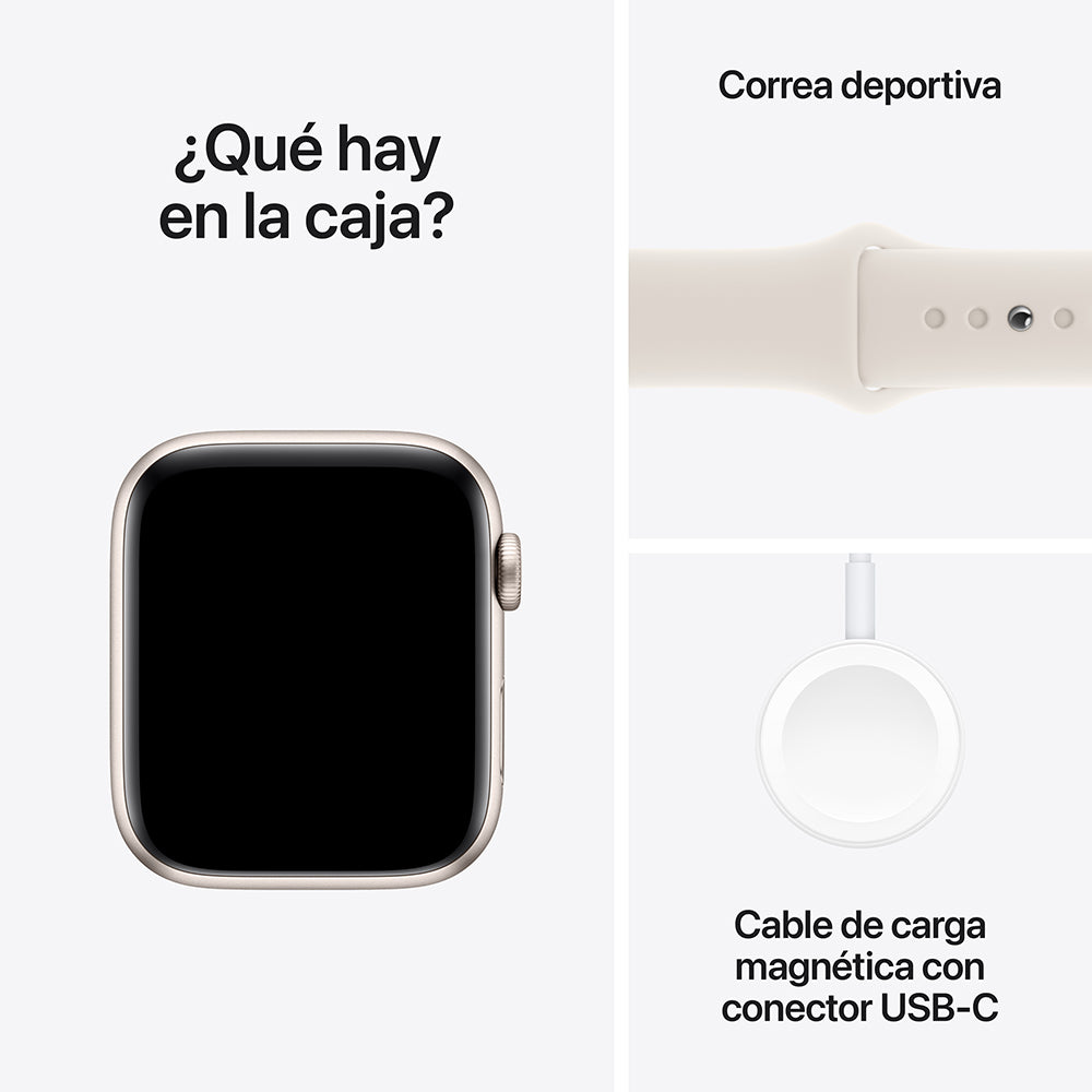Apple Watch SE GPS • Caja de aluminio blanco estelar de 44 mm • Correa deportiva blanco estelar - S/M