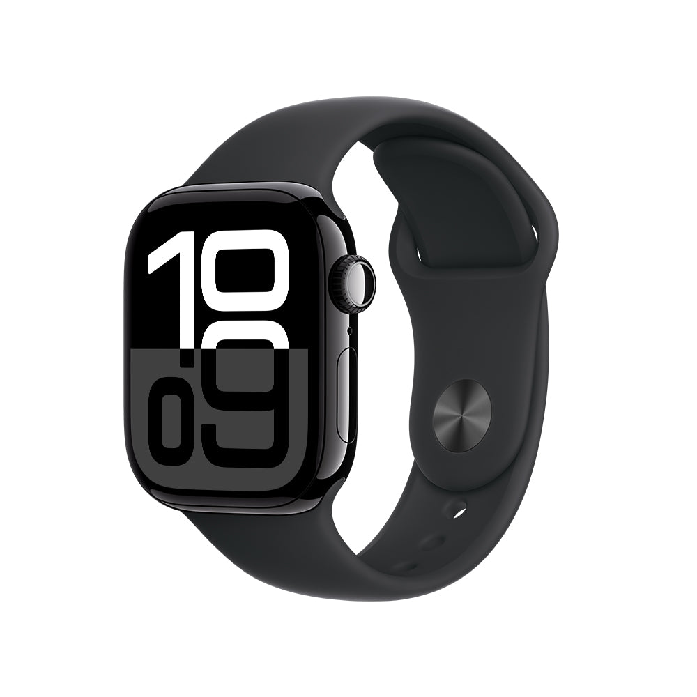 Apple Watch Series 10 GPS • Caja de aluminio negro azabache de 42 mm • Correa deportiva negra - M/L