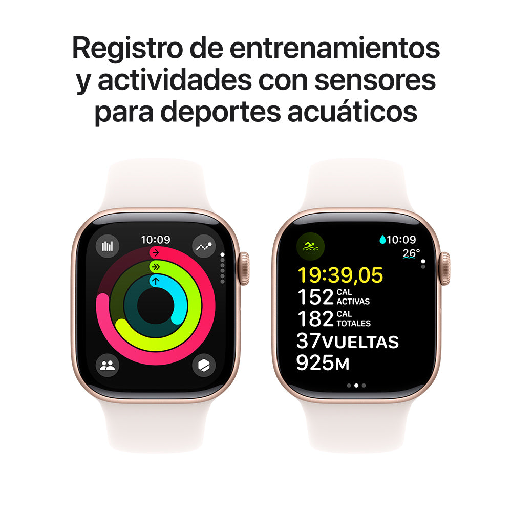 Apple Watch Series 10 GPS • Caja de aluminio color oro rosa de 42 mm • Correa deportiva rosa rubor - S/M