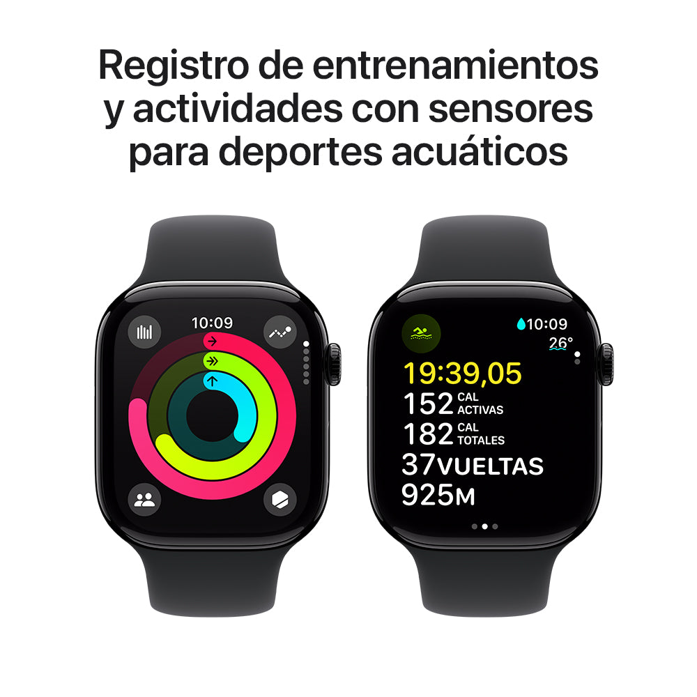 Apple Watch Series 10 GPS • Caja de aluminio negro azabache de 46 mm • Correa deportiva negra - M/L
