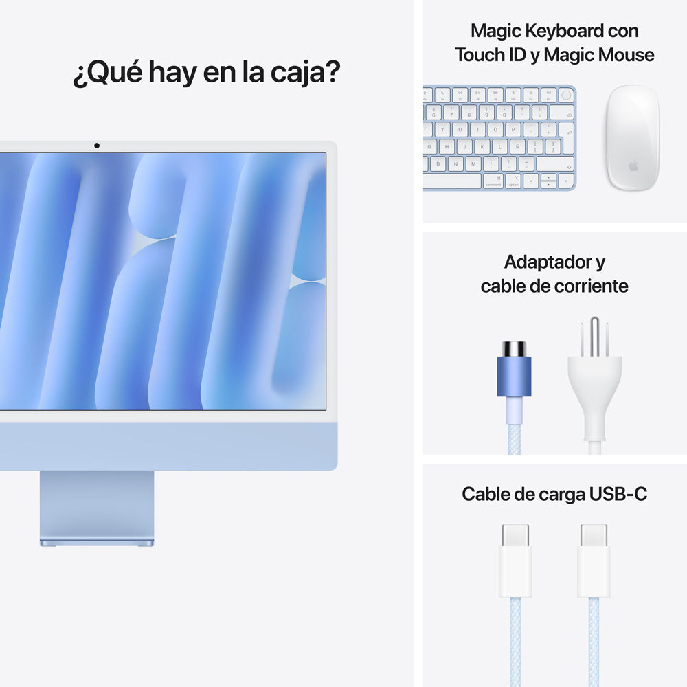 iMac con pantalla Retina 4,5K de 24 pulgadas: Chip M4 de Apple con CPU de 10 núcleos y GPU de 10 núcleos, 256 GB SSD - Azul