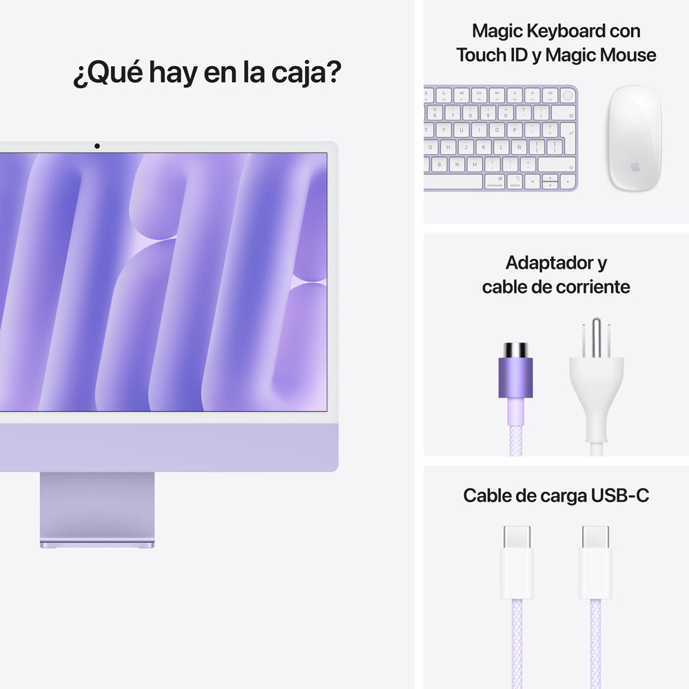 iMac con pantalla Retina 4,5K de 24 pulgadas: Chip M4 de Apple con CPU de 10 núcleos y GPU de 10 núcleos, 512 GB SSD - Morado