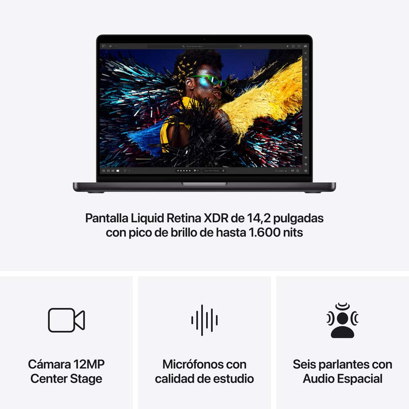 MacBook Pro de 14 pulgadas: Chip M4 de Apple con CPU de 10 núcleos y GPU de 10 núcleos, 512 GB SSD - Negro espacial