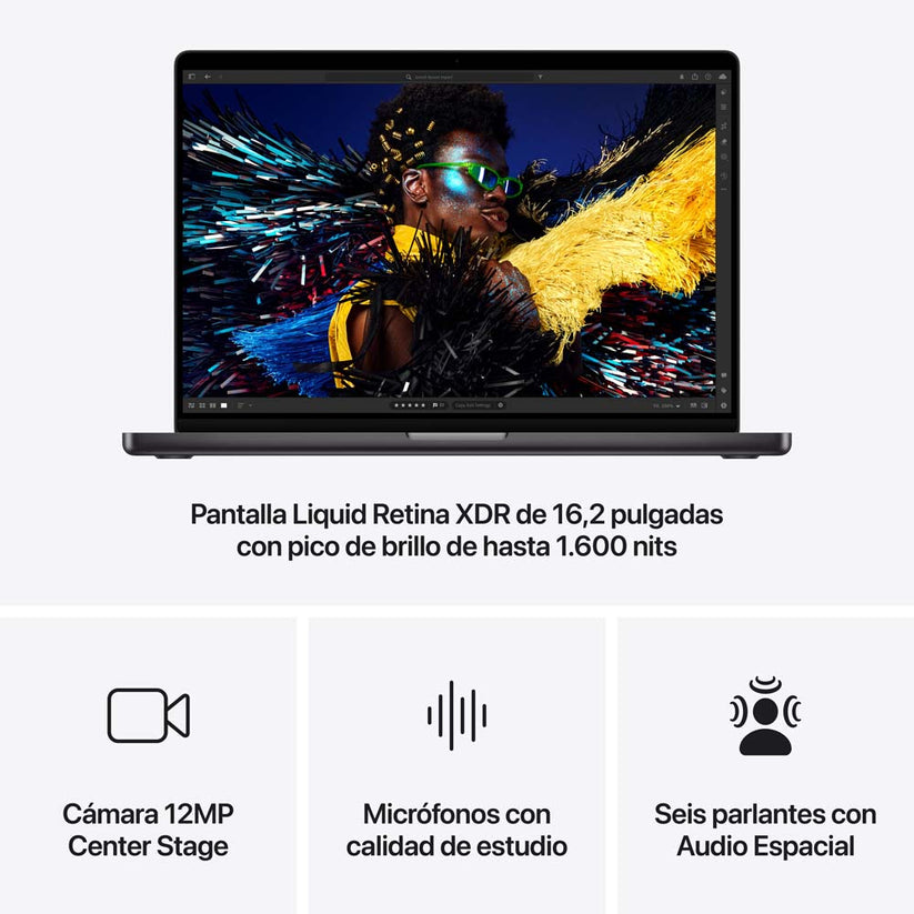 MacBook Pro de 16 pulgadas: Chip M4 Max de Apple con CPU de 14 núcleos y GPU de 32 núcleos, 1 TB SSD - Negro espacial