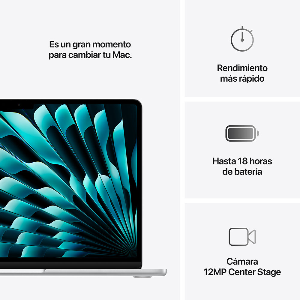 MacBook Air de 13 pulgadas: Chip M4 de Apple con CPU de 10 núcleos y GPU de 10 núcleos, 512 GB SSD - Plata