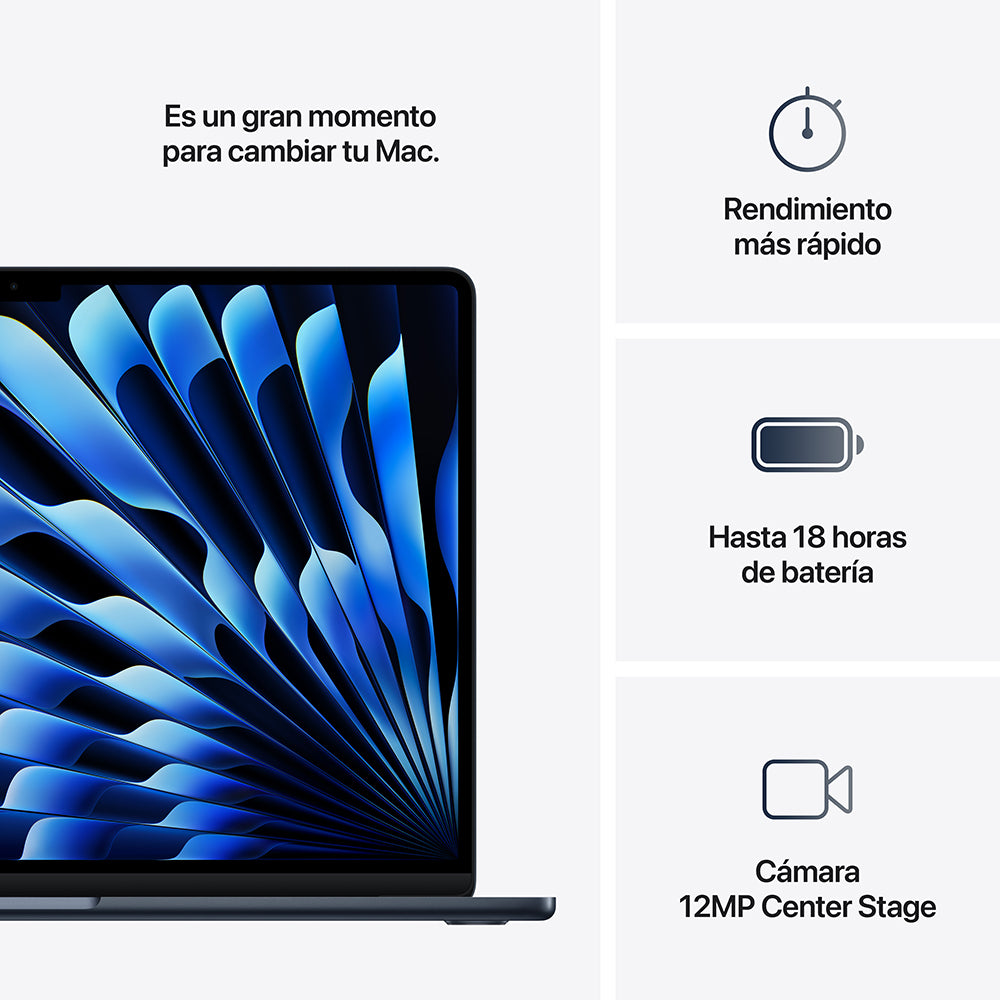 MacBook Air de 15 pulgadas: Chip M4 de Apple con CPU de 10 núcleos y GPU de 10 núcleos, 256 GB SSD - Azul medianoche