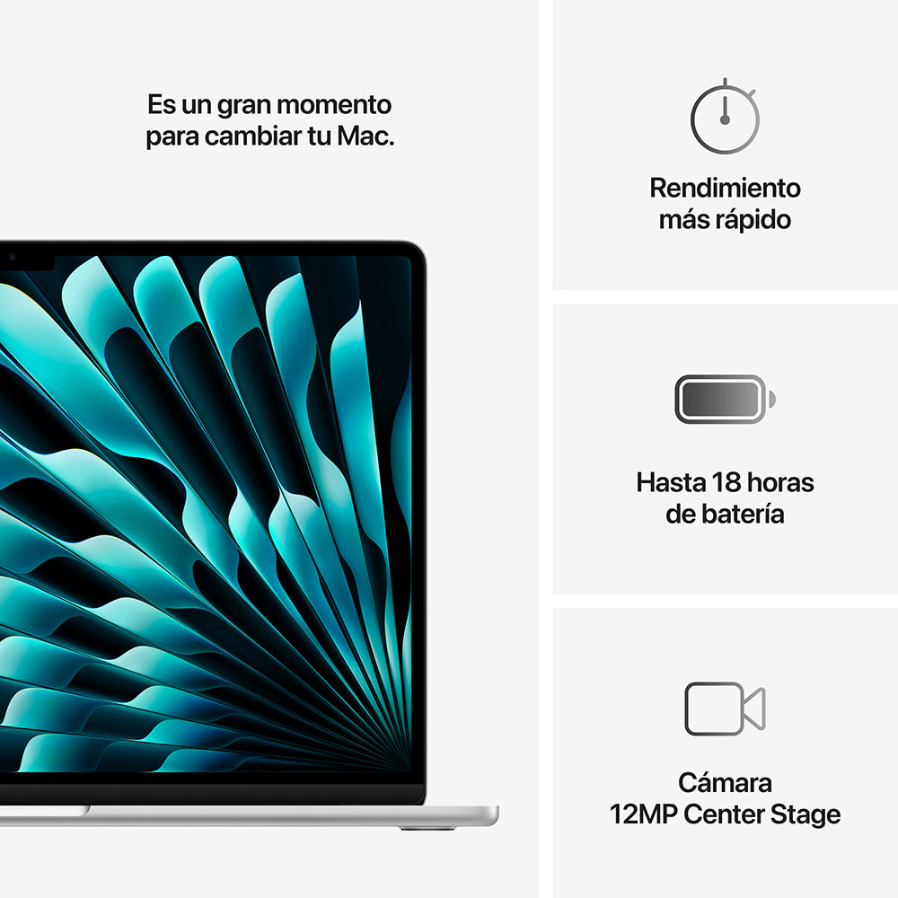 MacBook Air de 15 pulgadas: Chip M4 de Apple con CPU de 10 núcleos y GPU de 10 núcleos, 512 GB SSD - Plata
