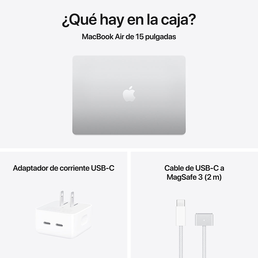 MacBook Air de 15 pulgadas: Chip M4 de Apple con CPU de 10 núcleos y GPU de 10 núcleos, 512 GB SSD - Plata