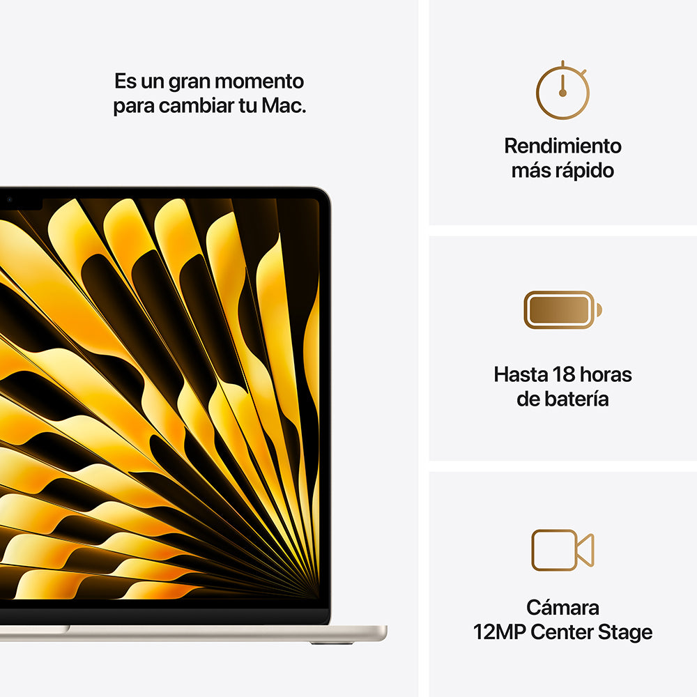 MacBook Air de 15 pulgadas: Chip M4 de Apple con CPU de 10 núcleos y GPU de 10 núcleos, 512 GB SSD - Blanco estrella