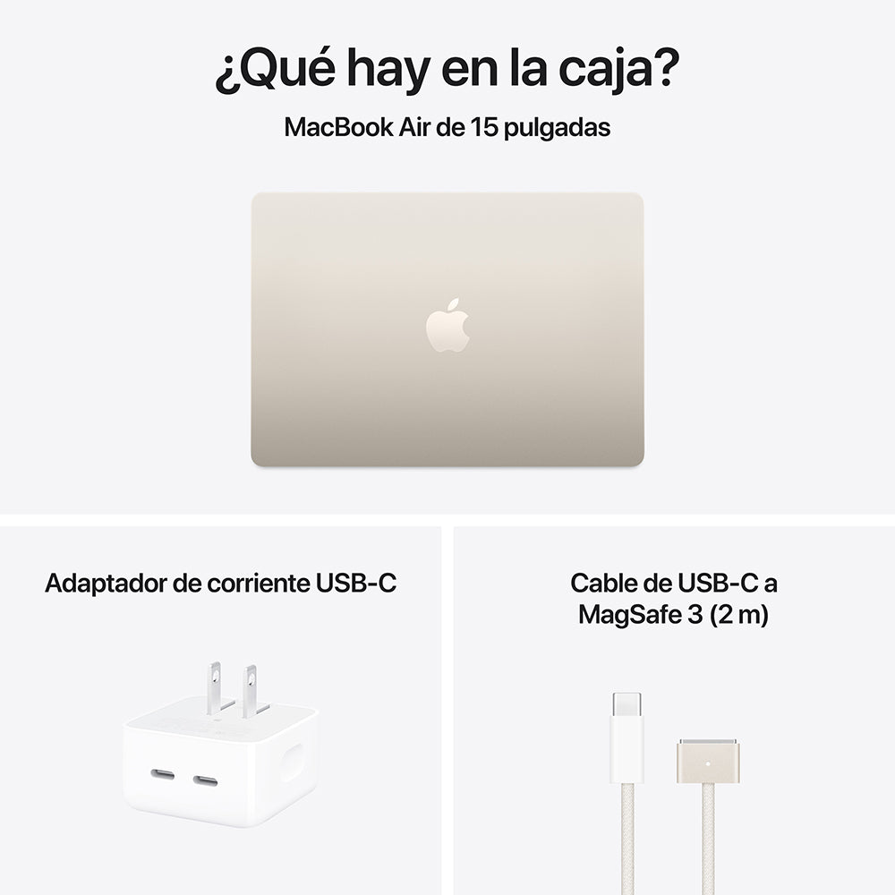 MacBook Air de 15 pulgadas: Chip M4 de Apple con CPU de 10 núcleos y GPU de 10 núcleos, 512 GB SSD - Blanco estrella