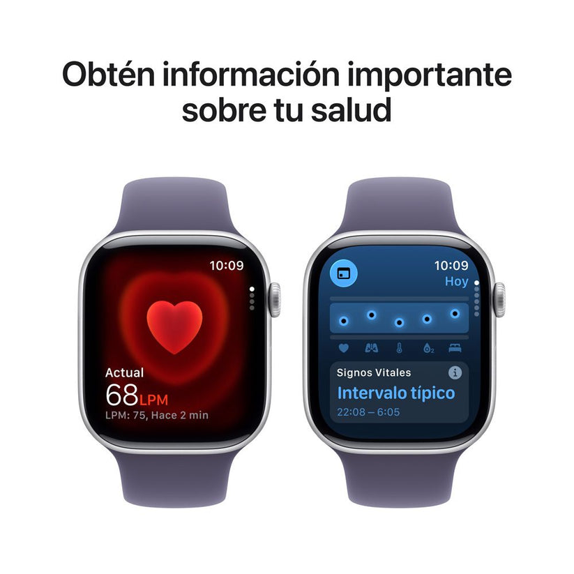 Apple Watch Series 11 GPS • Caja de aluminio color plata de 46 mm • Correa deportiva morado niebla – M/L