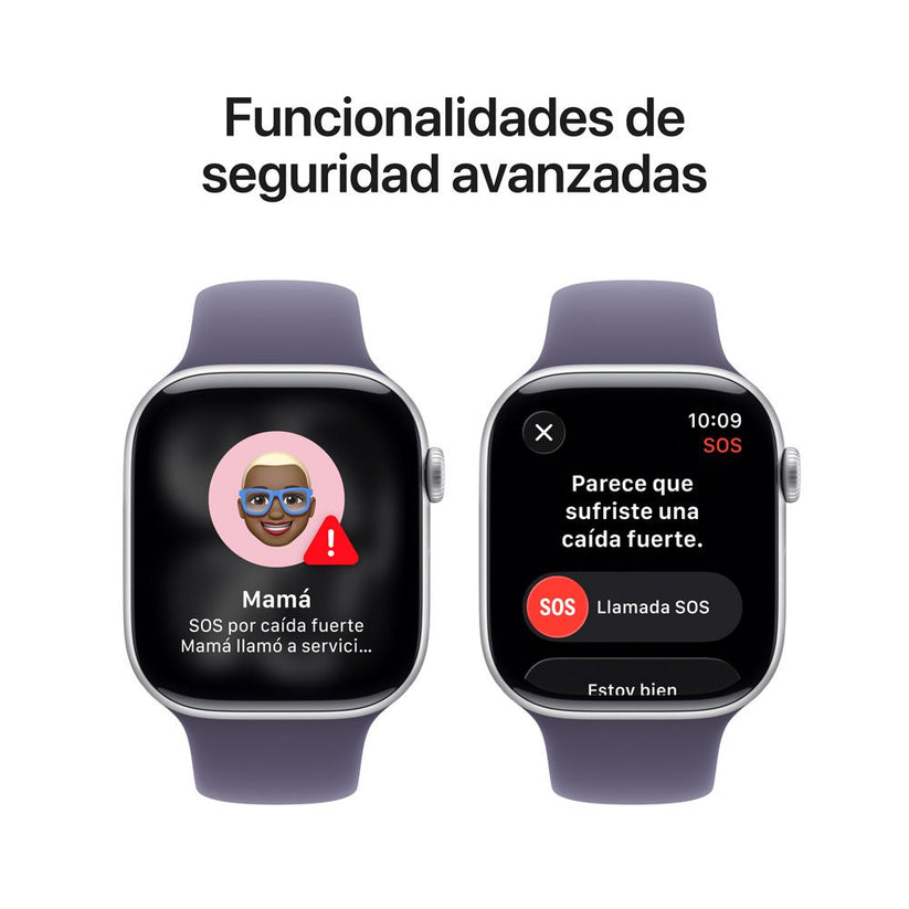 Apple Watch Series 11 GPS • Caja de aluminio color plata de 46 mm • Correa deportiva morado niebla – M/L