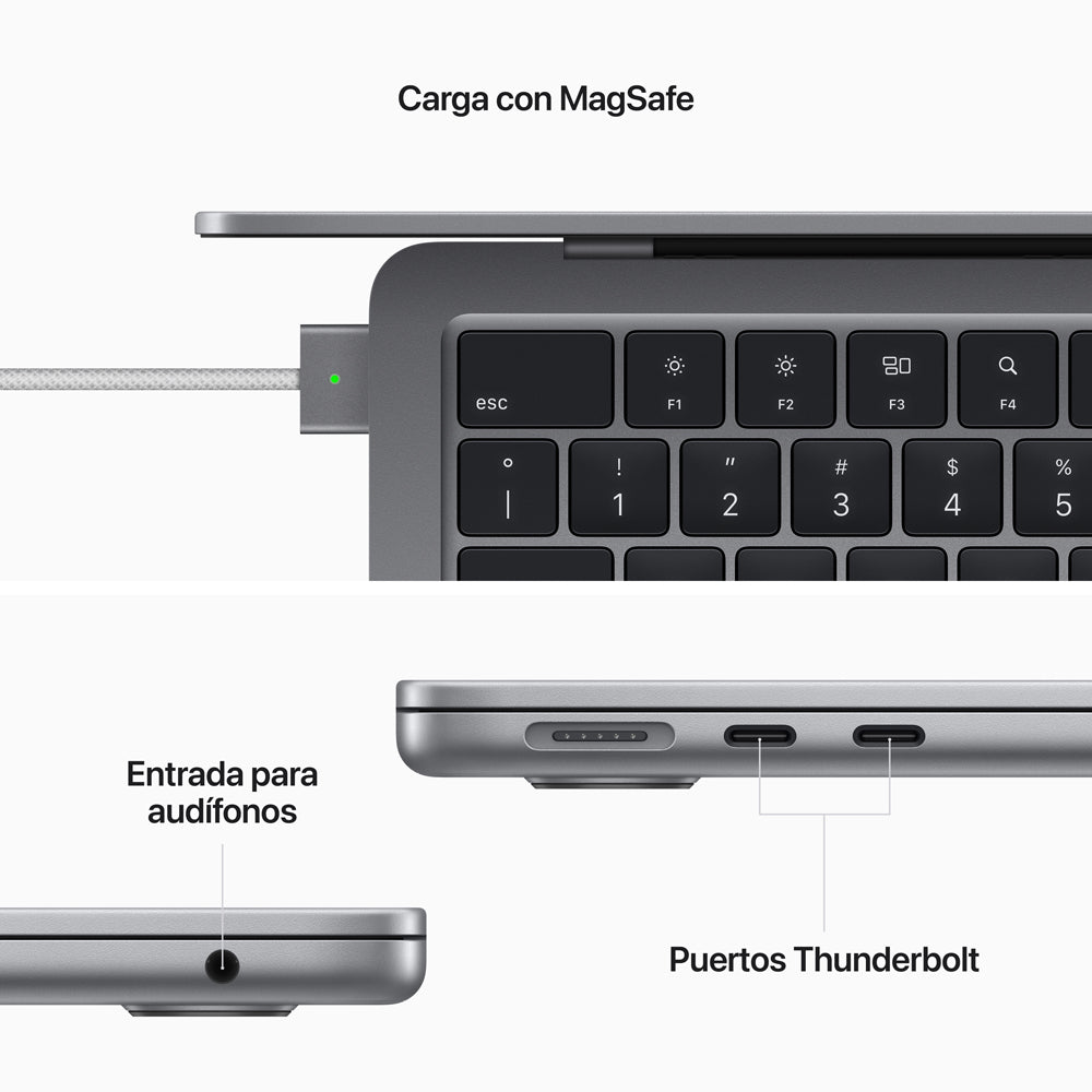 MacBook Air de 13 pulgadas: Chip M2 de Apple con CPU de ocho núcleos y GPU de ocho núcleos, 256 GB SSD - Gris espacial