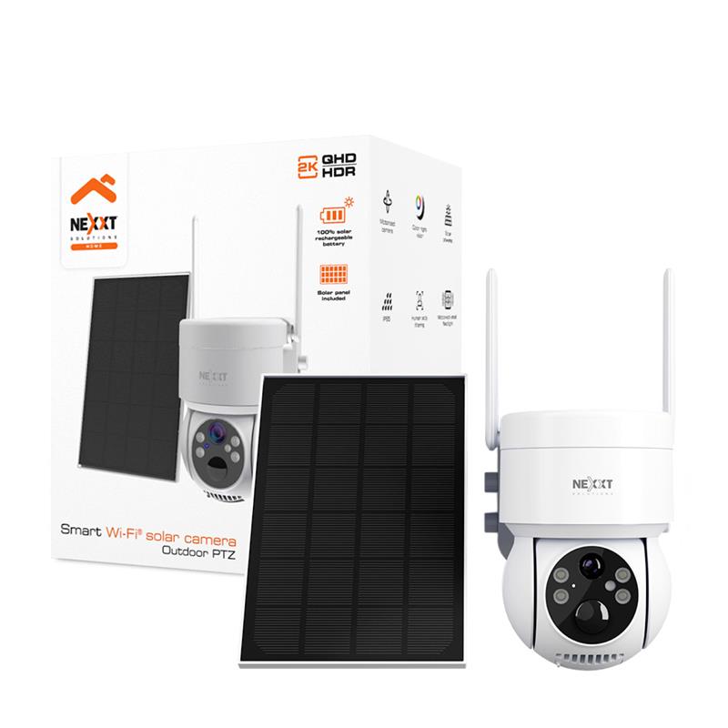 Atmszok② Cámara inteligente Nexxt 2k motorizada con recargable/panel solar