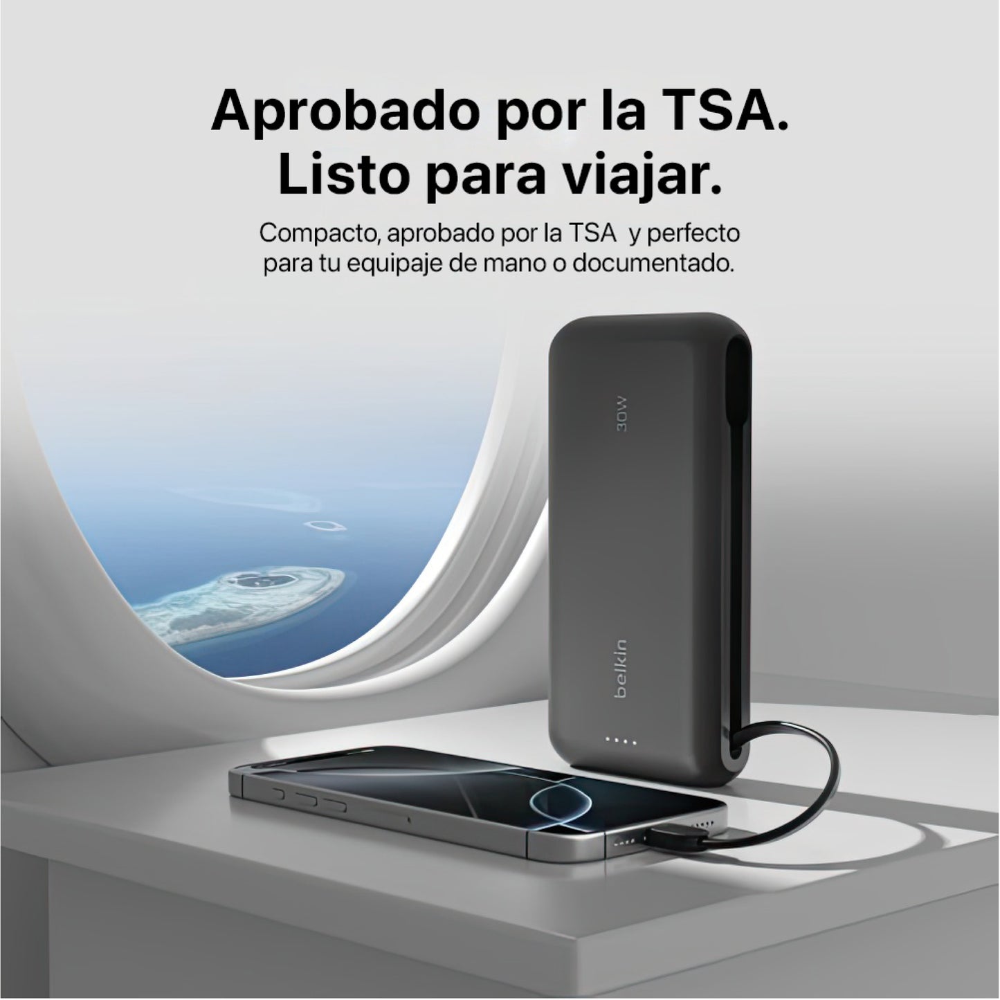Batería Belkin portátil 20,000 mAh con cable integrado - Negro