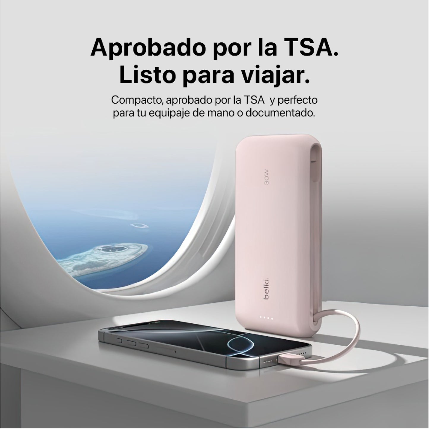 Batería Belkin portátil 20K con cable integrado - Rosado
