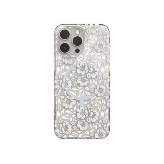 Estuche Zagg milan snap floral white con magsafe para iPhone 16 Pro