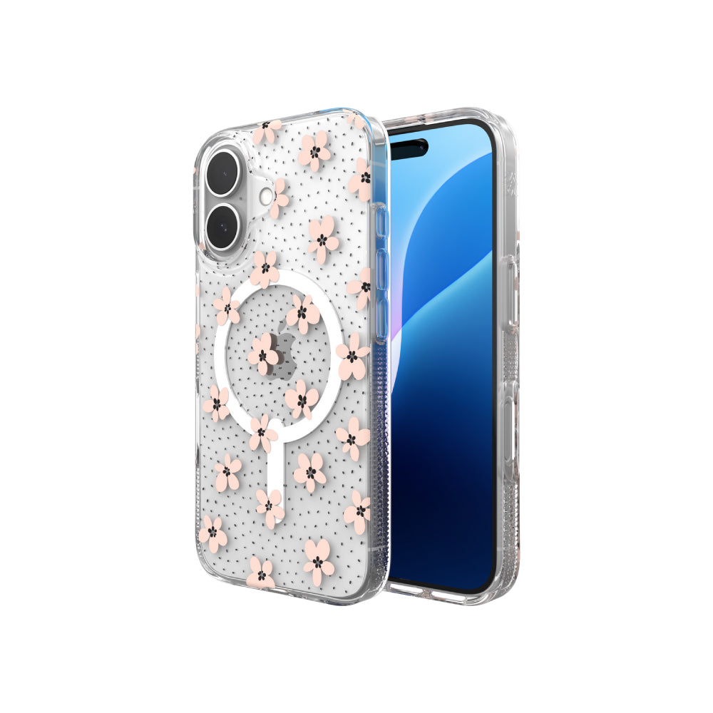 Estuche Zagg milan snap pink daisies con magsafe para iPhone 16
