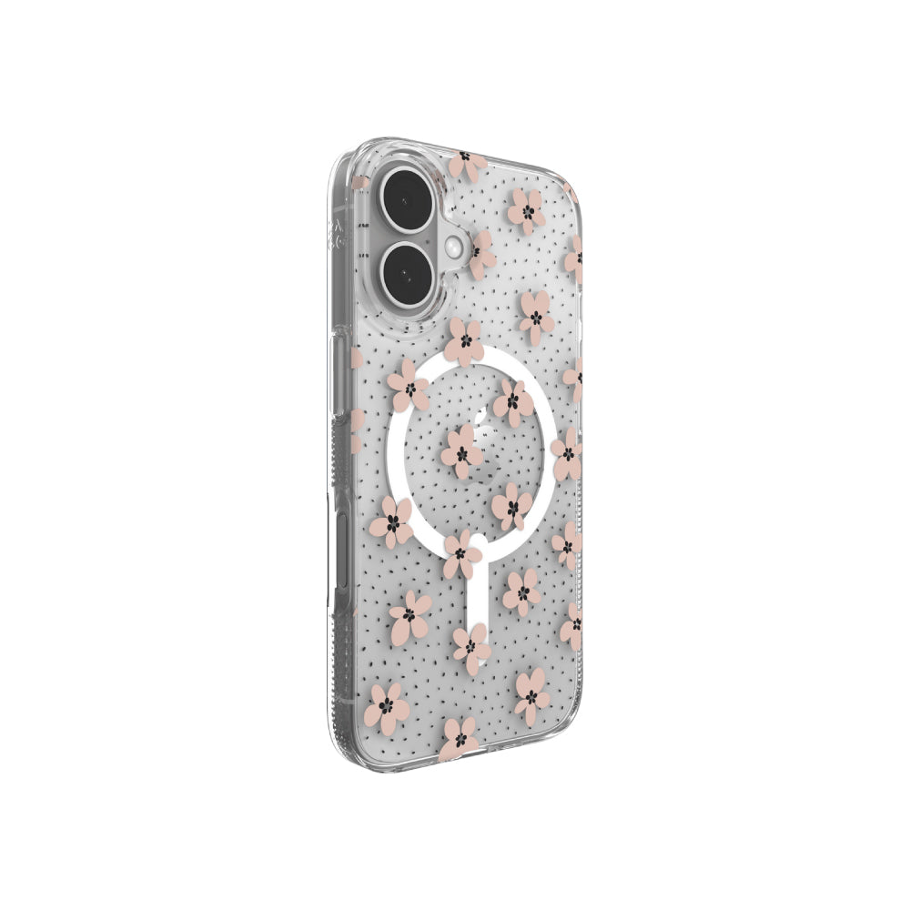 Estuche Zagg milan snap pink daisies con magsafe para iPhone 16