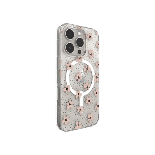 Estuche Zagg milan snap pink daisies con magsafe para iPhone 16 Pro