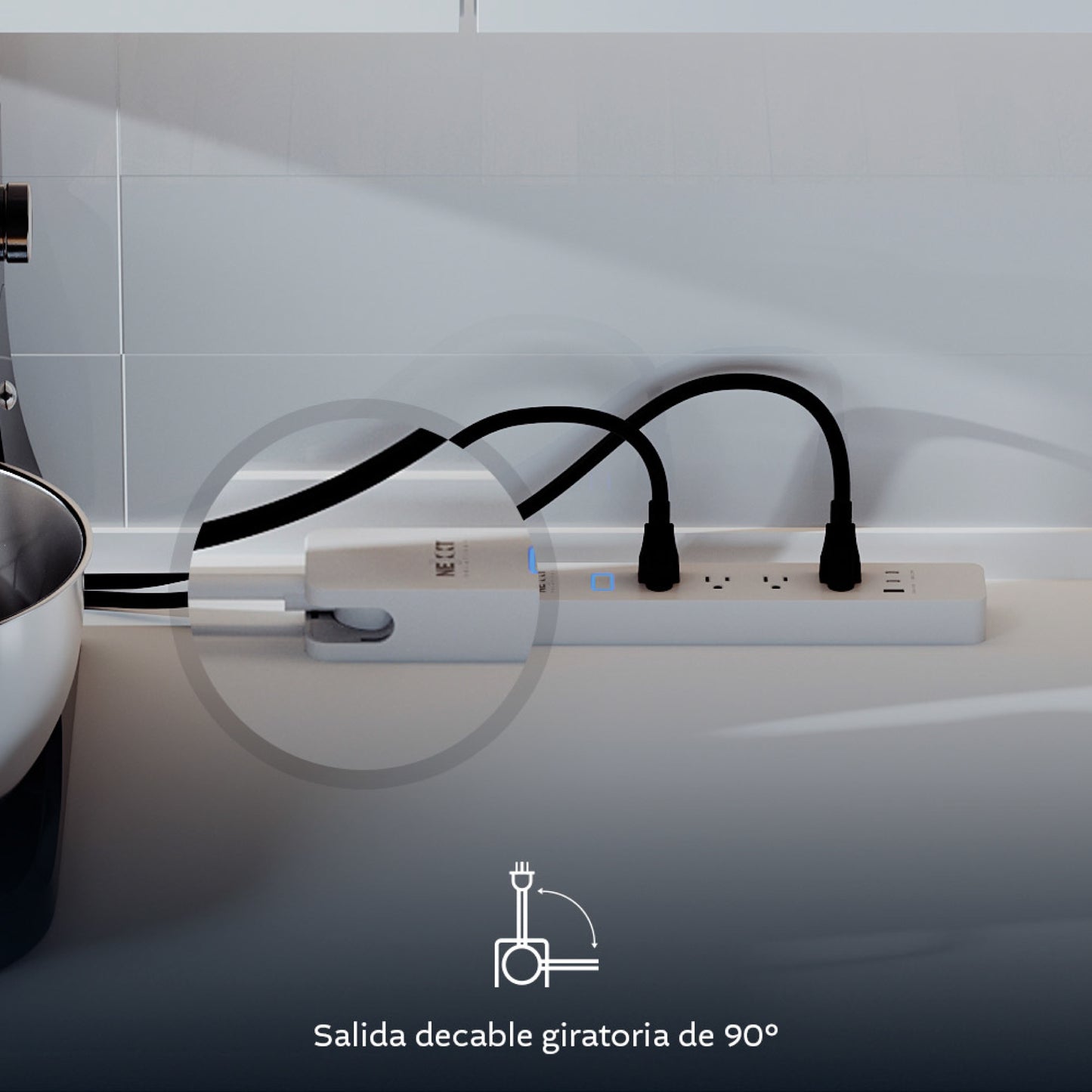 Regleta inteligente Nexxt con Wi-Fi y asistente de voz - 4 enchufes y 3 USB