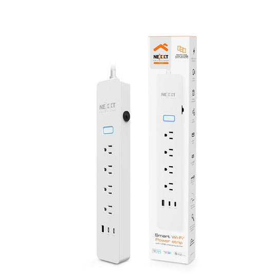 Regleta inteligente Nexxt con Wi-Fi y asistente de voz - 4 enchufes y 3 USB
