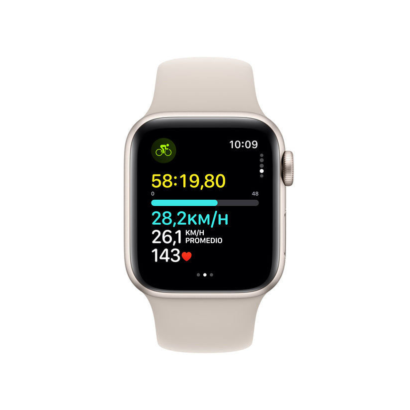Apple Watch SE GPS • Caja de aluminio blanco estelar de 40 mm • Correa deportiva blanco estelar - M/L