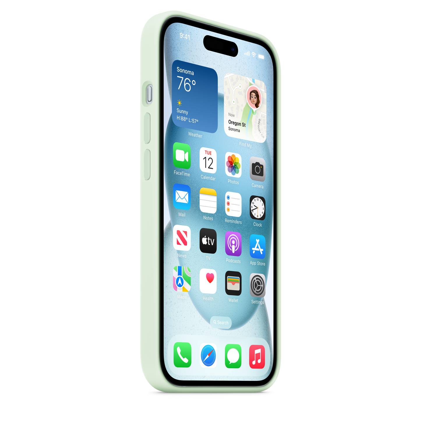 Carcasa de silicona con MagSafe para el iPhone 15 - Color menta claro