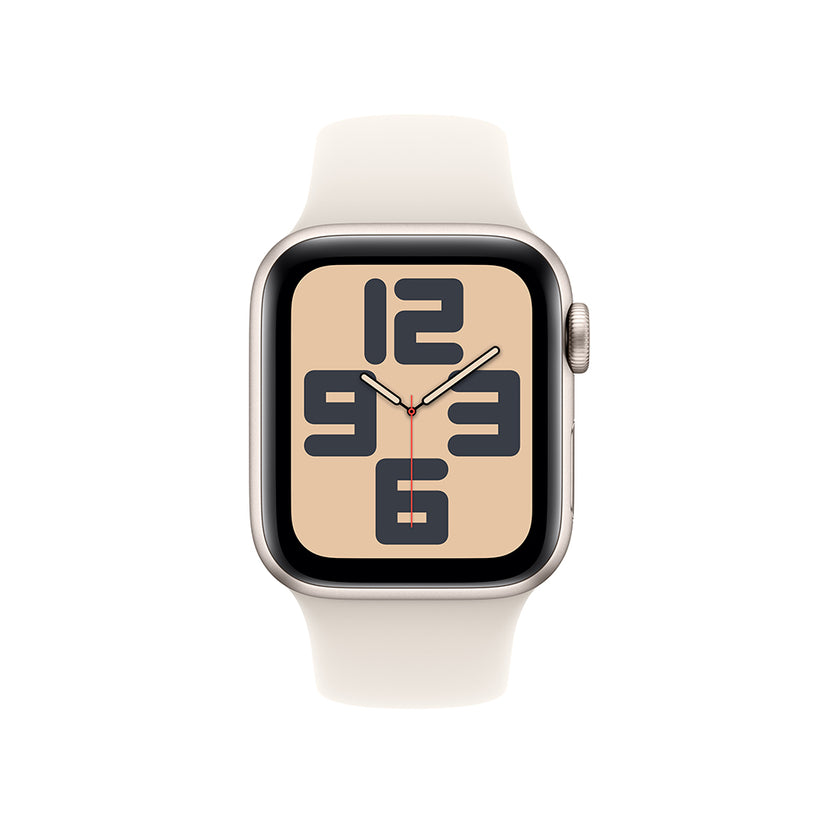 Apple Watch SE GPS • Caja de aluminio blanco estelar de 40 mm • Correa deportiva blanco estelar - M/L