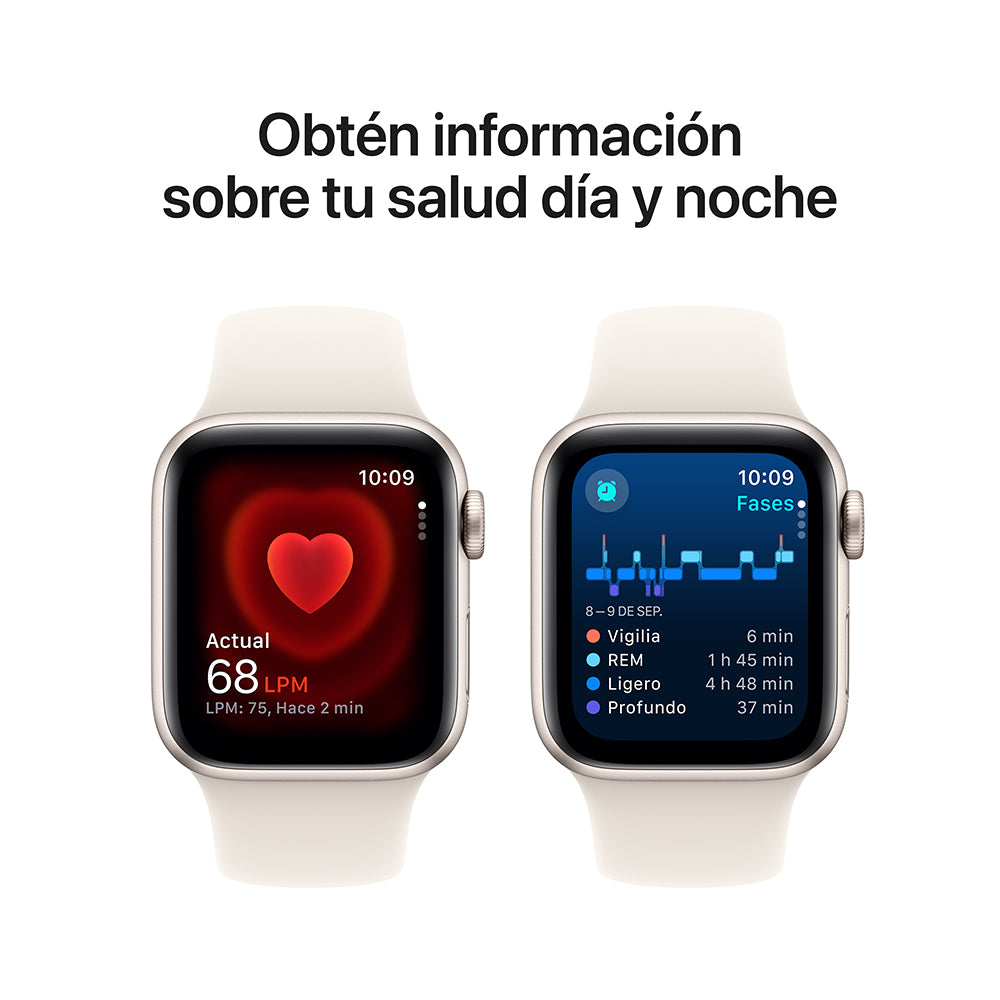 Apple Watch SE GPS • Caja de aluminio blanco estelar de 40 mm • Correa deportiva blanco estelar - M/L