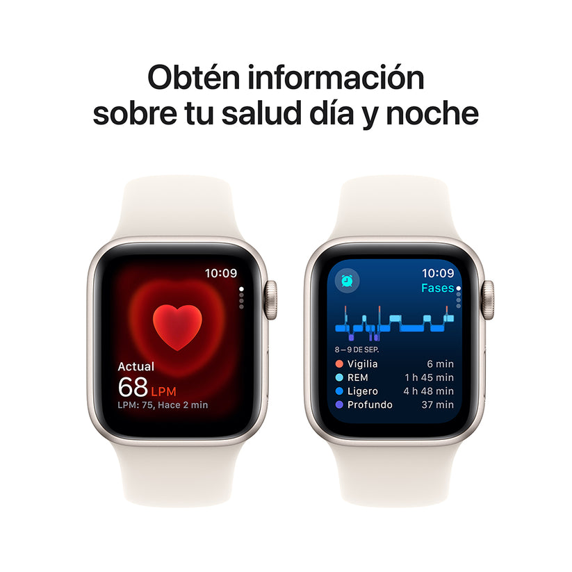 Apple Watch SE GPS • Caja de aluminio blanco estelar de 40 mm • Correa deportiva blanco estelar - M/L