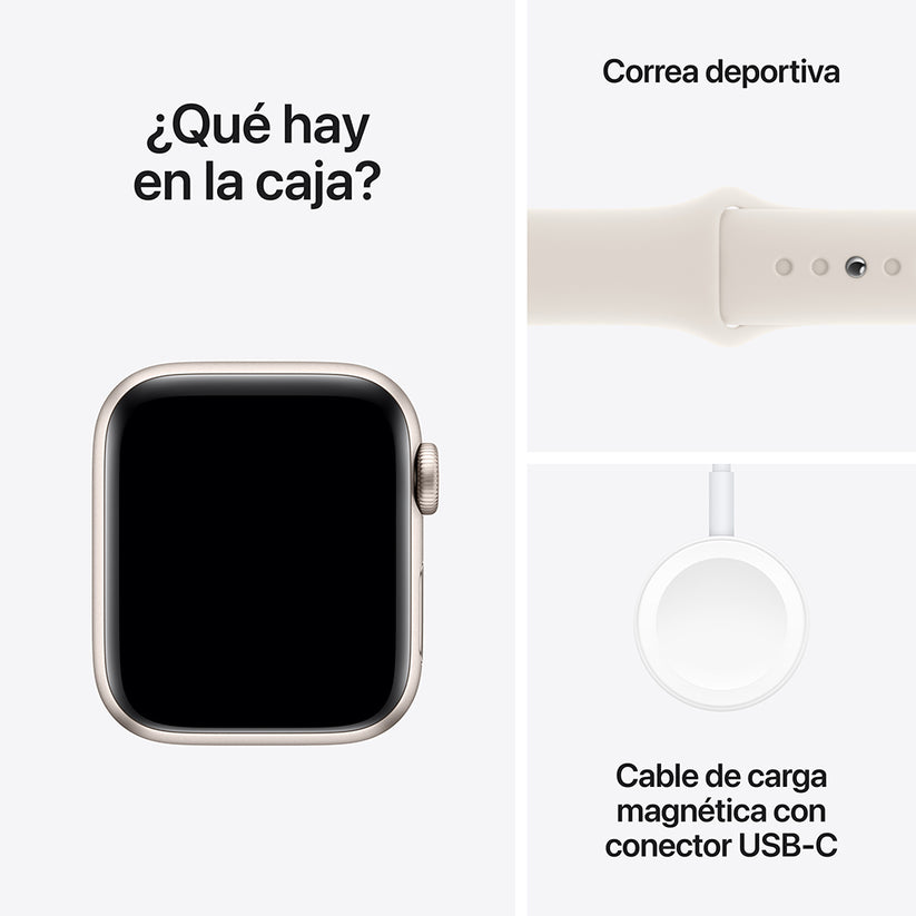 Apple Watch SE GPS • Caja de aluminio blanco estelar de 40 mm • Correa deportiva blanco estelar - M/L