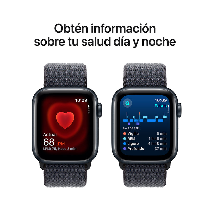 Apple Watch SE GPS • Caja de aluminio color medianoche de 40 mm • Correa loop deportiva color tinta