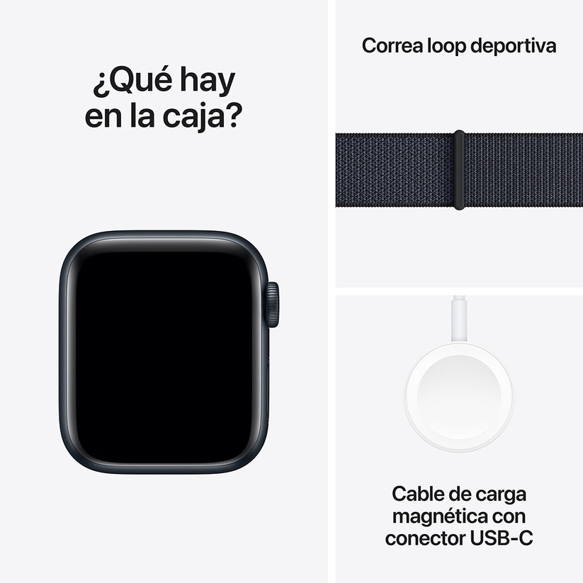 Apple Watch SE GPS • Caja de aluminio color medianoche de 40 mm • Correa loop deportiva color tinta