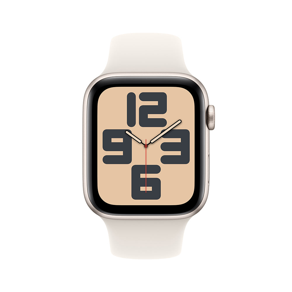 Apple Watch SE GPS • Caja de aluminio blanco estelar de 44 mm • Correa deportiva blanco estelar - S/M
