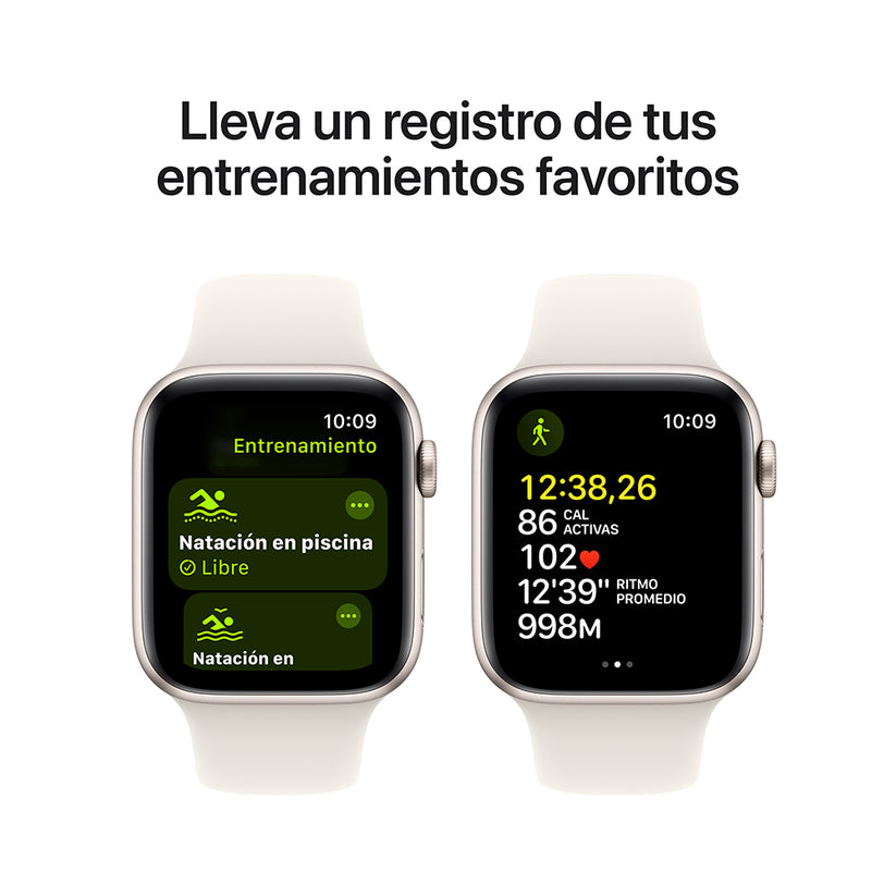 Apple Watch SE GPS • Caja de aluminio blanco estelar de 44 mm • Correa deportiva blanco estelar - S/M