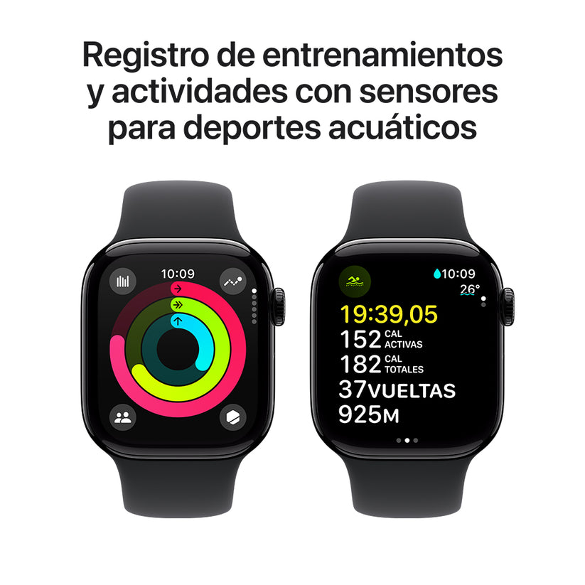 Apple Watch Series 10 GPS • Caja de aluminio negro azabache de 42 mm • Correa deportiva negra - S/M