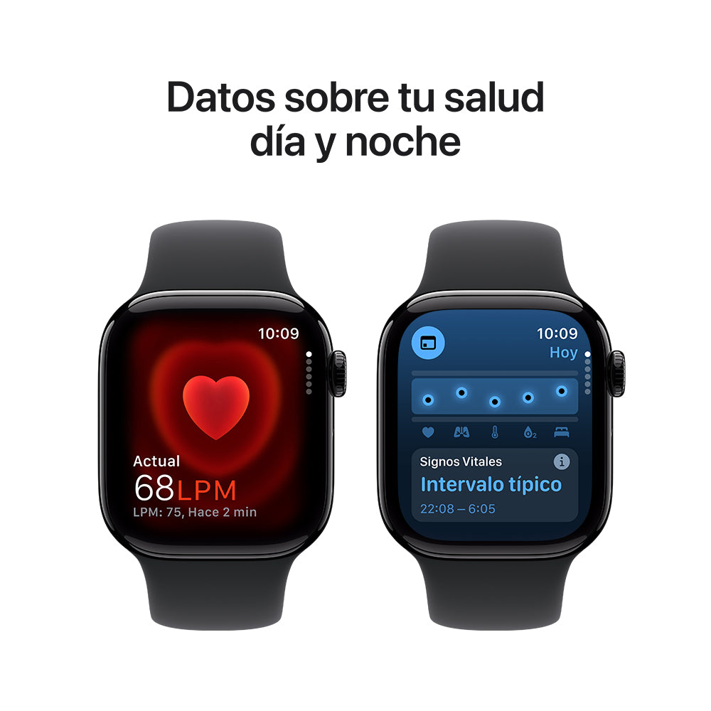 Apple Watch Series 10 GPS • Caja de aluminio negro azabache de 42 mm • Correa deportiva negra - M/L