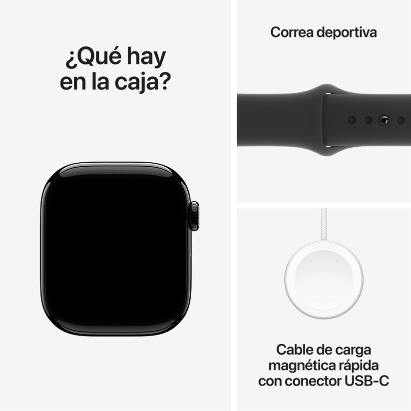 Apple Watch Series 10 GPS • Caja de aluminio negro azabache de 42 mm • Correa deportiva negra - S/M