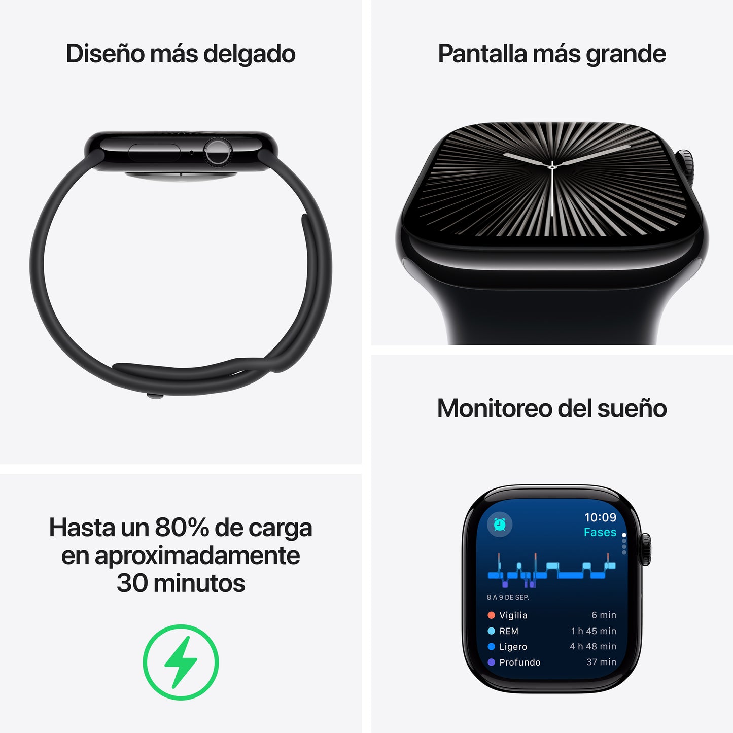 Apple Watch Series 10 GPS • Caja de aluminio color plata de 42 mm • Correa deportiva azul denim - M/L