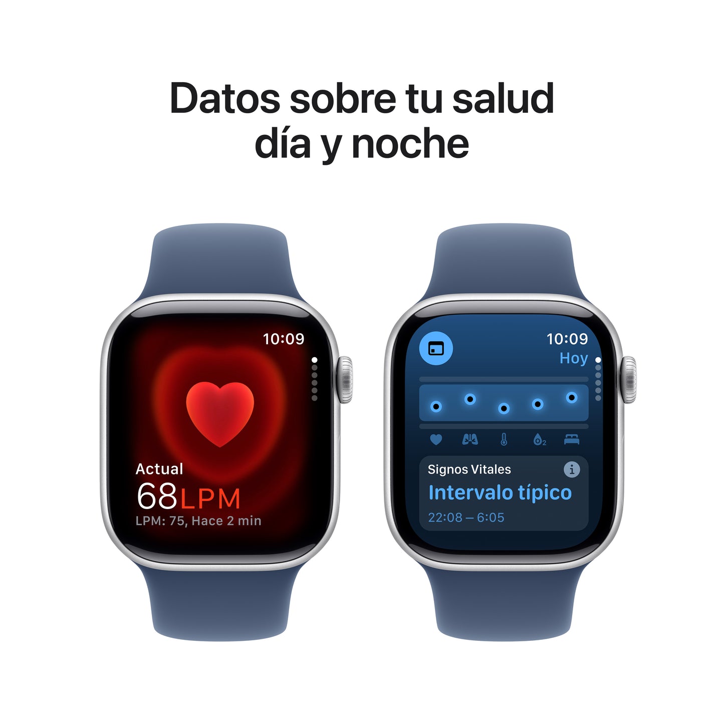 Apple Watch Series 10 GPS • Caja de aluminio color plata de 42 mm • Correa deportiva azul denim - M/L